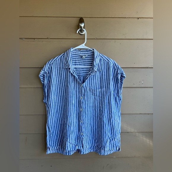 Orvis Striped Linen Button Down Shirt - Size L - Nautical Summer Casual Modest - Picture 1 of 8
